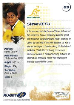 2003 Kryptyx The Defenders Australian Rugby Union #89 Steve Kefu Back
